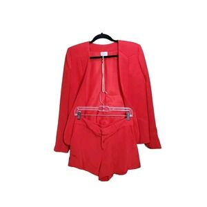 Parker Shorts Suit Women's Medium 100% Silk Red Jacket Set